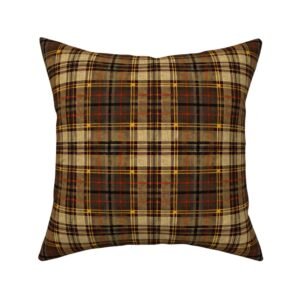 Throw Pillow in Warm Harvest Ochre and Umber Heritage Plaid