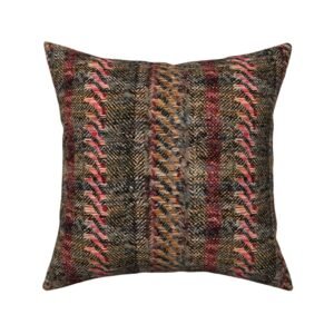 Throw Pillow in Crimson Herringbone & Textured Patchwork Heritage Tweed