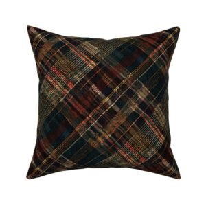 Throw Pillow in Midnight Forest Diagonal Heritage Tartan