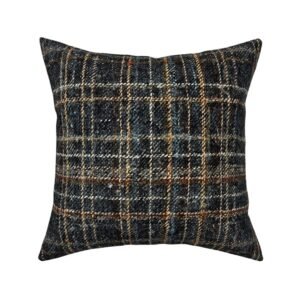 Throw Pillow in Midnight Navy and Bronze Heritage Grid Tweed