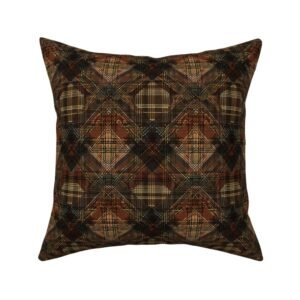 Throw Pillow in Rustic Sienna & Umber Diamond Patchwork