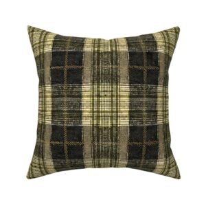 Throw Pillow in Gilded Moss & Charcoal Block Tartan