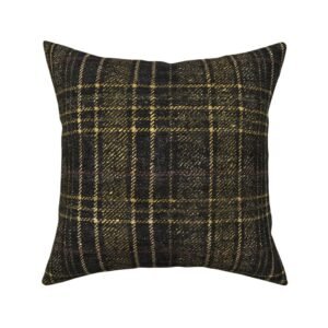 Throw Pillow in Midnight Charcoal & Gilded Twill Heritage Grid