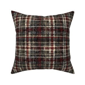Throw Pillow in Deconstructed Crimson & Slate Heritage Grid