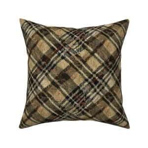 Throw Pillow in Weathered Sandstone & Charcoal Diagonal Heritage Plaid