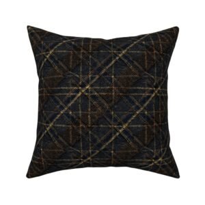 Throw Pillow in Midnight Navy & Golden Honey Quilted Tartan