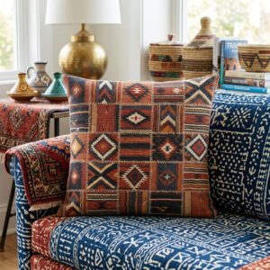 Rustic Patchwork Kilim Geometric Tapestry Pillow