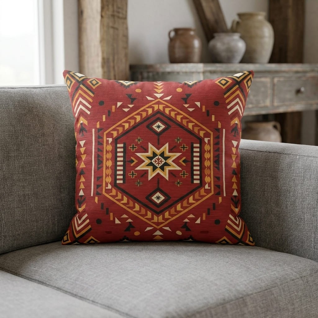 Southwestern Geometric Tribal Art Illustration Pillow