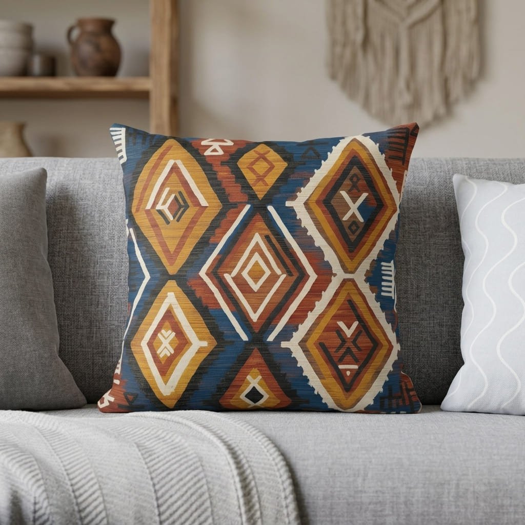 Bold Bohemian Moroccan Diamond Art Illustration Pillow