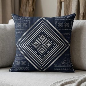 Indigo Mudcloth Tribal Diamond Art Illustration Pillow