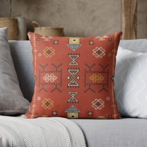 Rustic Terracotta Moroccan Tribal Totem Art Illustration Pillow