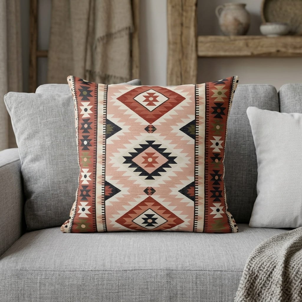 Desert Rose Southwestern Geometric Tribal Illustration Pillow