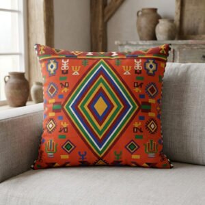Vibrant Berber Style Geometric Art Illustration Pillow