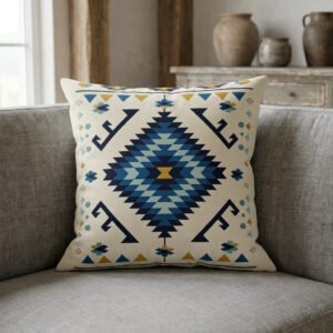 Modern Southwest Blue Diamond Tribal Illustration Pillow
