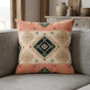 Bohemian Desert Rose Geometric Tile Illustration Pillow