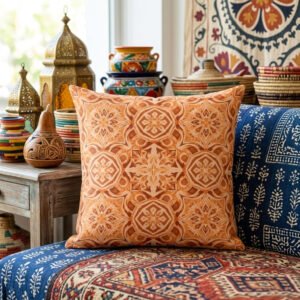 Warm Terracotta Mediterranean Tile Surface Pattern Pillow