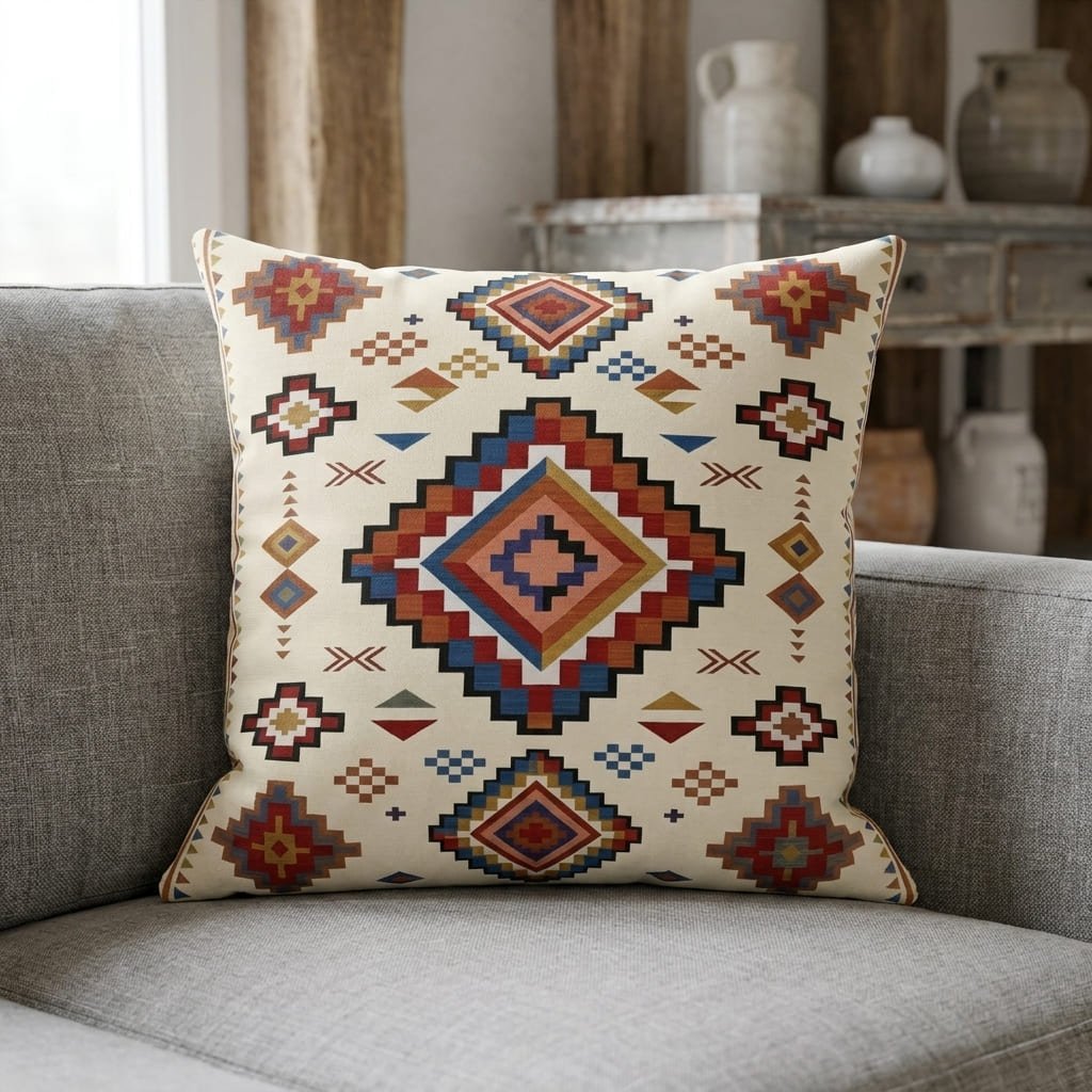 Rustic Southwestern Geometric Tribal Art Illustration Pillow