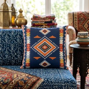 Bold Southwestern Indigo Geometric Illustration Pillow