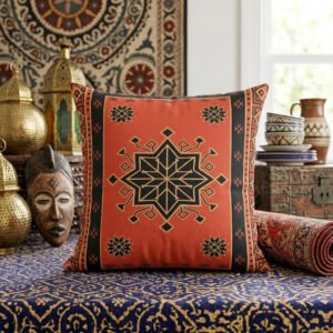 Bold Terracotta Geometric Star Art Illustration Pillow