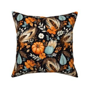 Throw Pillow in Boho Pumpkin Feather Autumn Magic