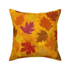 Throw Pillow in High-Texture Impasto Autumn Leaf Pattern
