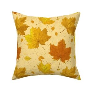 Throw Pillow in Etched Golden Maple Leaves on Speckled Cream