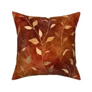 Throw Pillow in Delicate Gold Vine Motif on Mottled Burgundy