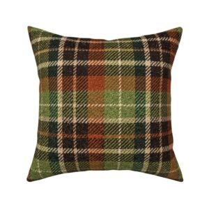 Throw Pillow in Earthy Olive and Rust Vintage Cabin Tartan