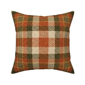 Throw Pillow in Earthy Rust & Green Vintage Cabin Tartan