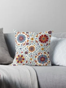 Vibrant Boho Folk Art Floral Paisley Surface Pattern Pillow