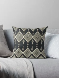 Black Cream Boho Abstract Surface Pattern Pillow