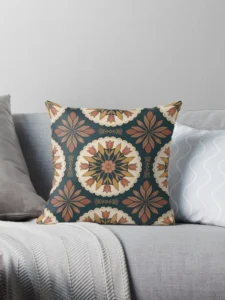 Terracotta Boho Floral Geometric Medallion Pillow