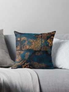Moody Teal Gold Andalusian Surface Pattern Pillow