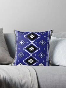 Cobalt Blue Geometric Tribal Tapestry Pattern Pillow