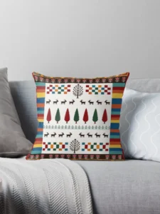 Traditional Folk Art Goat Tapestry Pattern Pillow