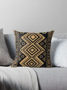 Black Gold Tribal Geometric Kilim Design Pillow