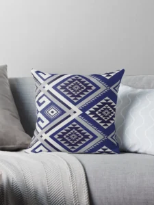 Navy Blue Tribal Diamond Kilim Design Pillow