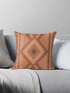 Warm Peach Southwestern Tribal Art Illustration Pillow