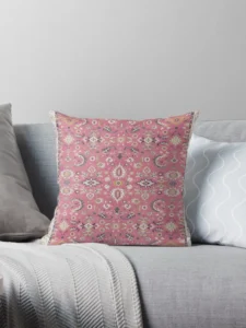 Vibrant Pink Moroccan Boho Botanical Surface Pattern Pillow