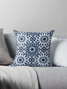Blue and White Moroccan Geometric Tile Pillow
