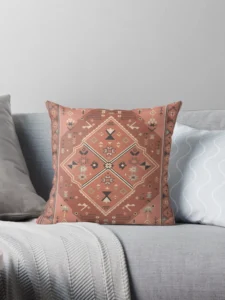 Boho Moroccan Terracotta Geometric Heritage Pattern Pillow