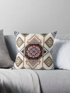 Vibrant Jewel Tone Floral Damask Illustration Pillow
