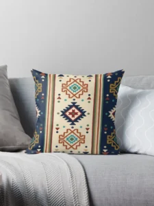 Earthy Boho Geometric Tribal Stripe Pattern Pillow