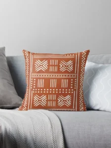 Rustic Hand-Drawn African Mudcloth Pattern Pillow