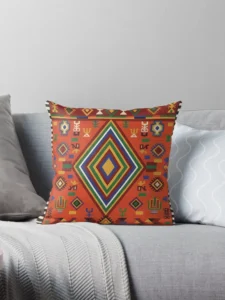 Vibrant Berber Style Geometric Art Illustration Pillow
